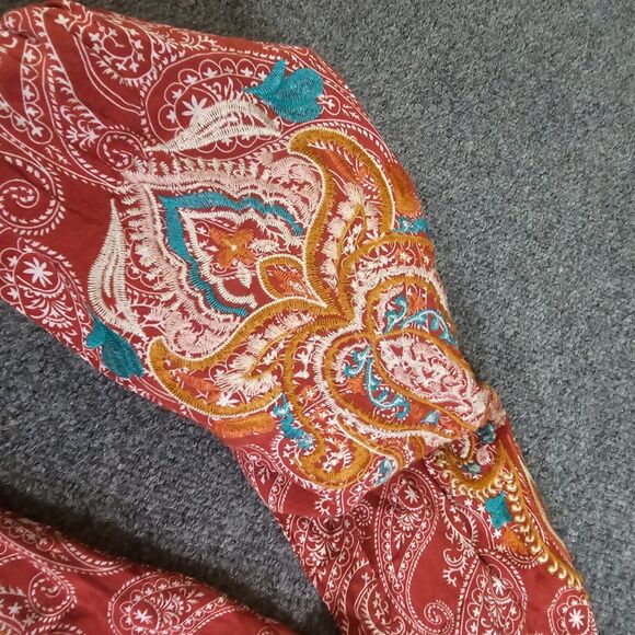 Savanna Jane Top Shirt Womens Large Red Orange Embroidered Boho Peasant Casual - Picture 6 of 11